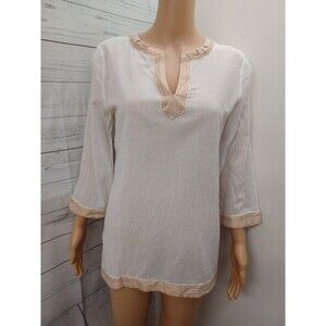 Lauren Ralph Lauren Blouse Top Womens Sz S White Gold Embroidered